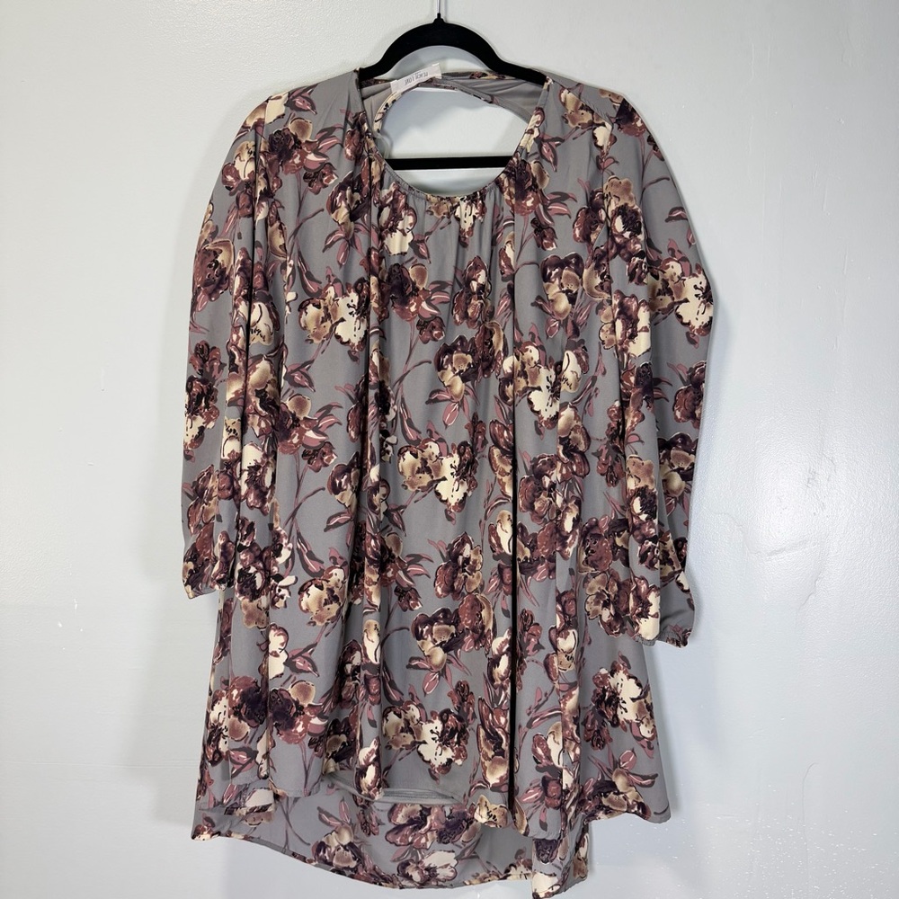 Peach Love Fit & Flare Dress Women Multi Floral Lined Keyhole Back Long Sleeve